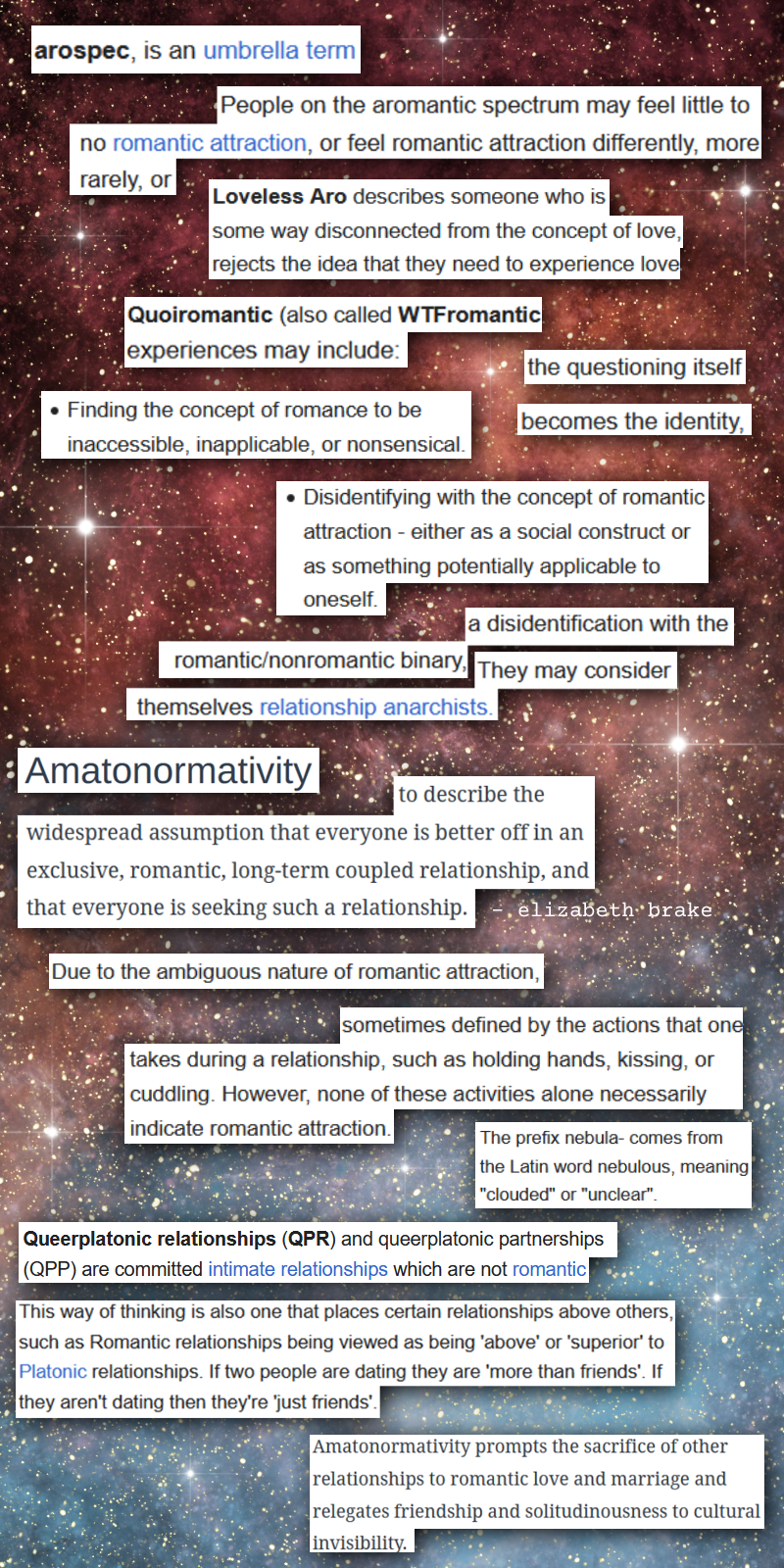 Poem made from screenshotted text from various websites, over a galaxy background.