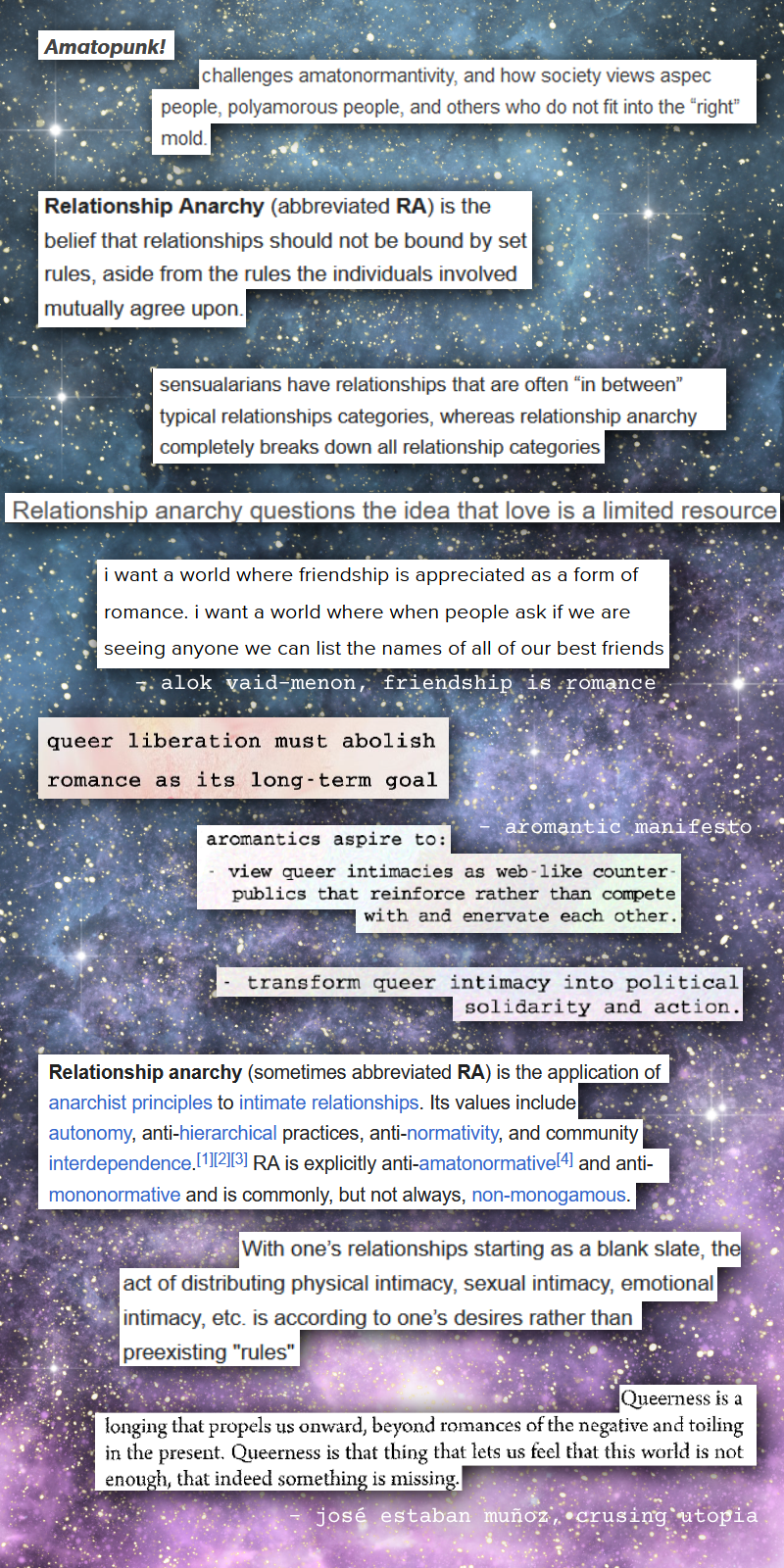 Poem made from screenshotted text from various websites, over a galaxy background.